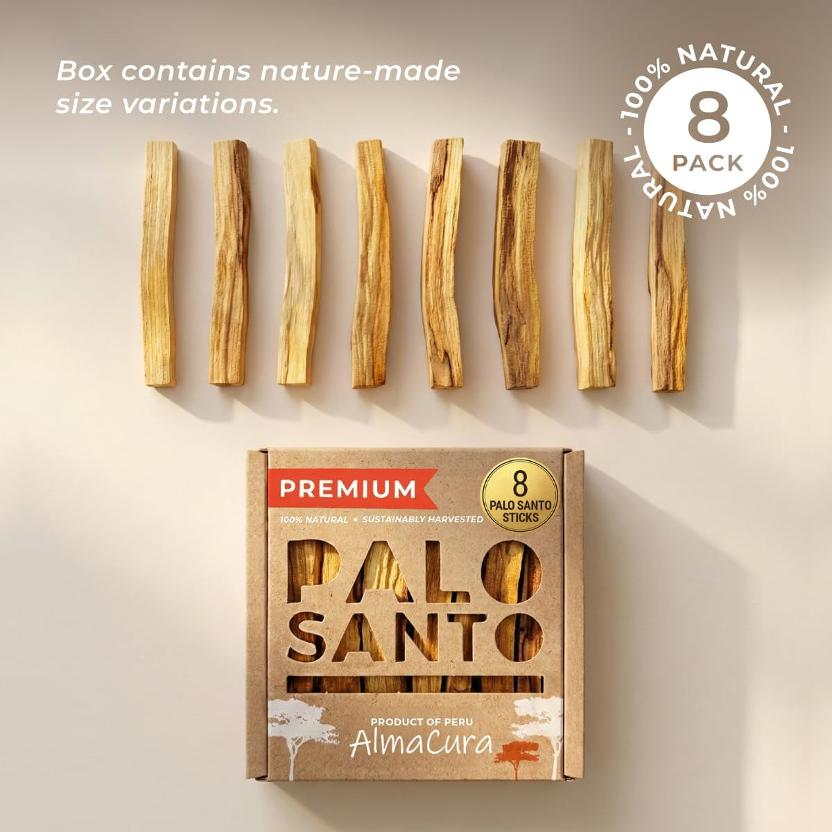 Palo Santo Sticks, 8-Pack, Peruvian Incense Wood for Smudging