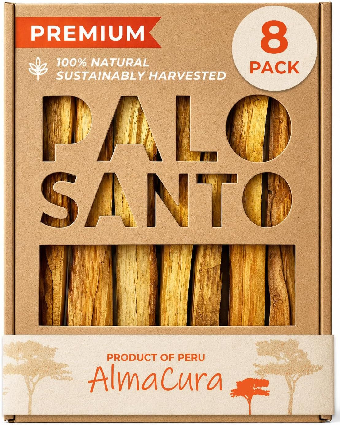 Palo Santo Sticks, 8-Pack, Peruvian Incense Wood for Smudging