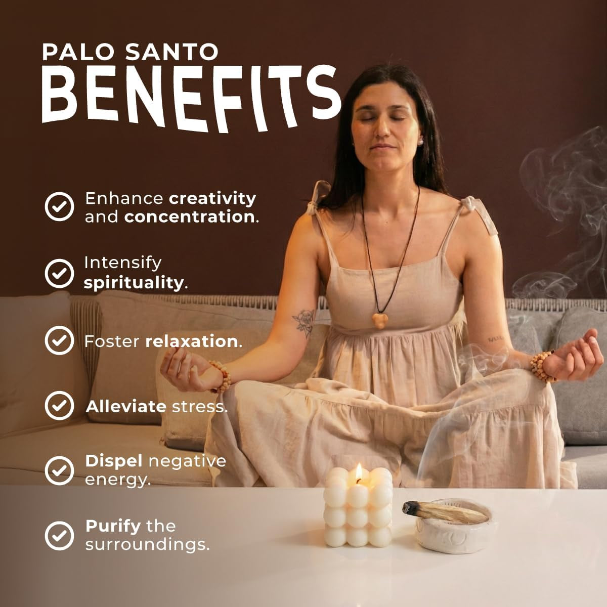 Palo Santo Sticks, 8-Pack, Peruvian Incense Wood for Smudging