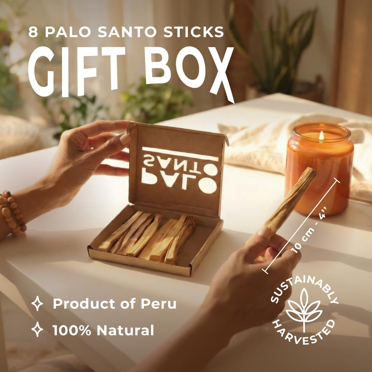 Palo Santo Sticks, 8-Pack, Peruvian Incense Wood for Smudging